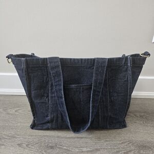 Monoprix France Navy Denim Tote Bag - Laptop Friendly Work Travel Bag